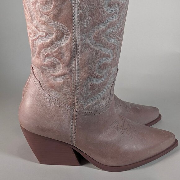 Steve Madden West Pink Leather Pull On Pointed Toe Block Heel Western, Size 8.5) - Picture 2 of 6